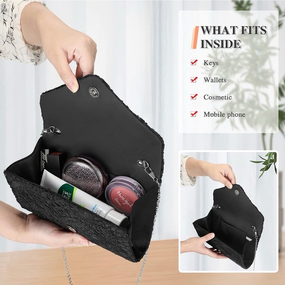 Evening Bag Lace Clutch Purse for Women Formal Elegant Envelope Wedding - Picture 3 of 10